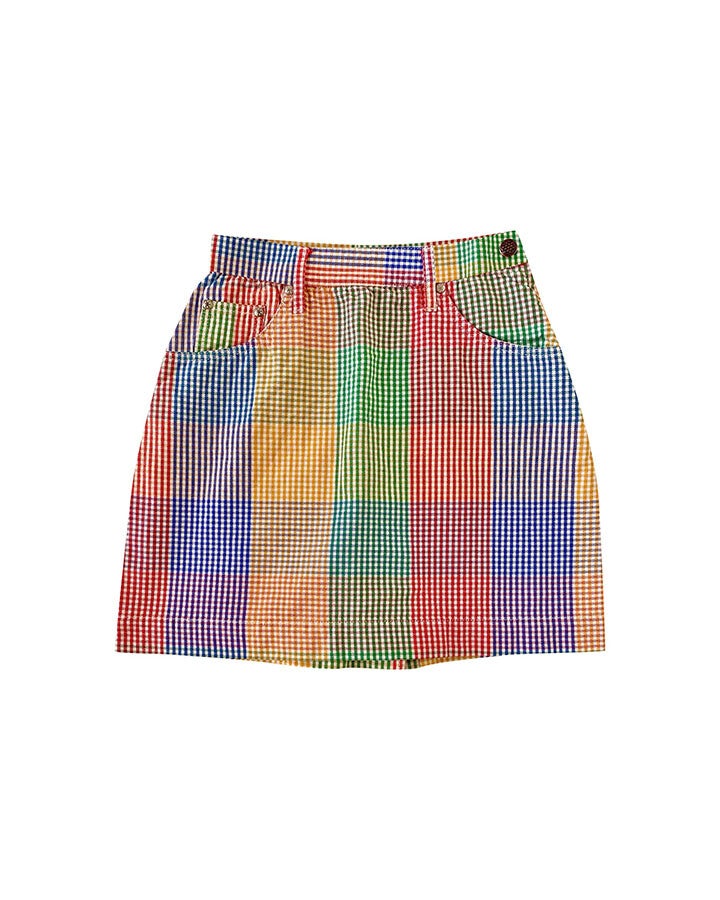 Vichy denim mini skirt