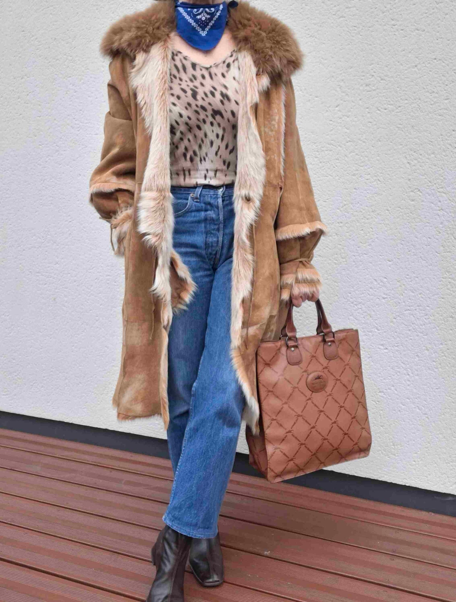 Suede and fur coat