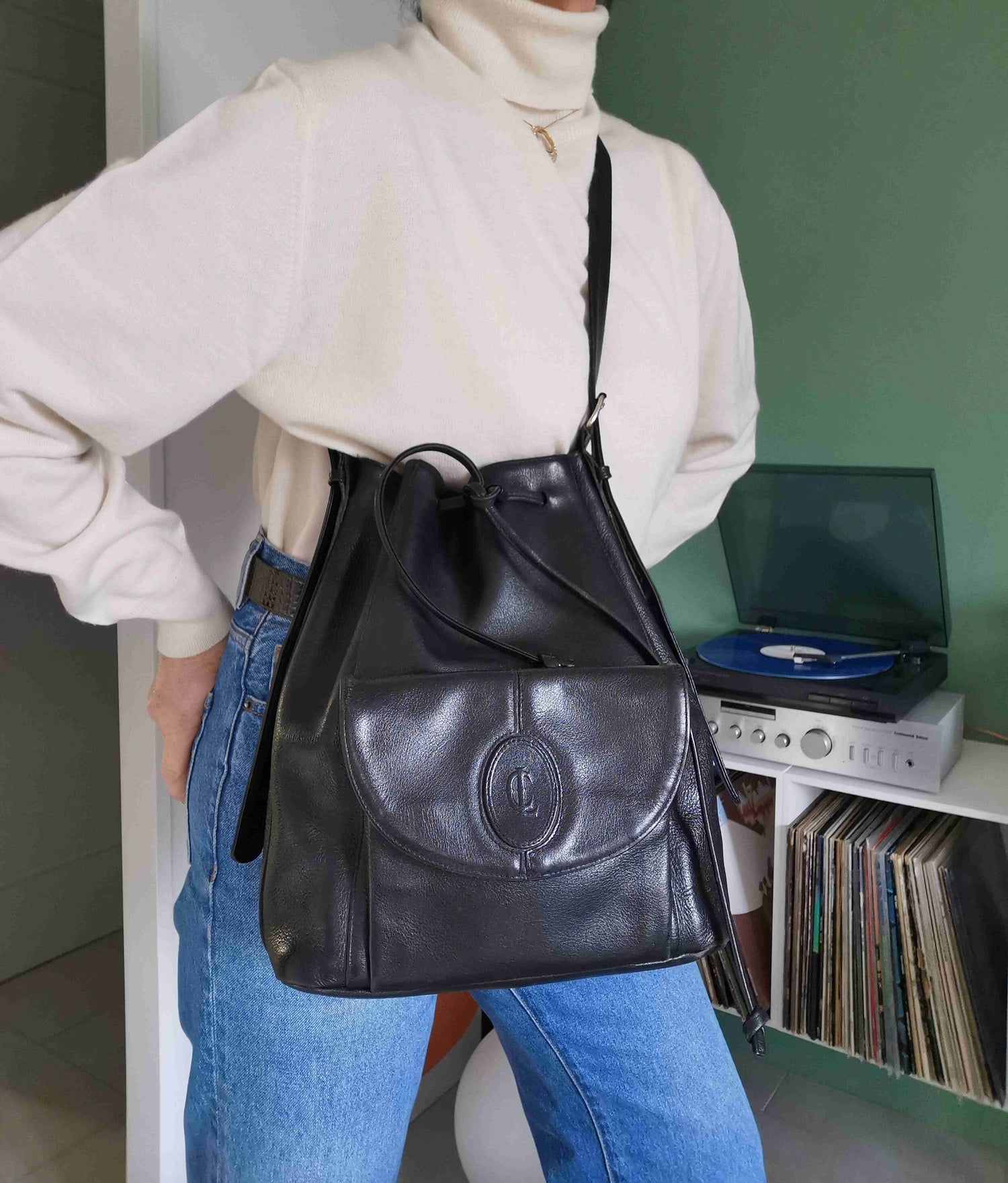 Leather bucket bag