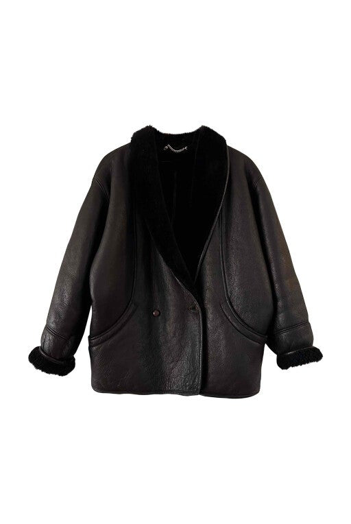 Wool-lined leather coat