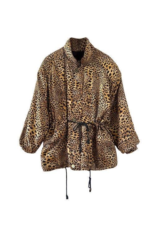 Leopard print silk puffer jacket