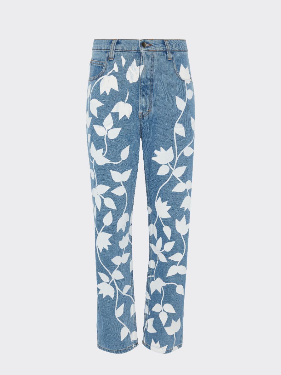 Women's High Waist Blue Jeans | Floral Print | Sustainable | Fanfare