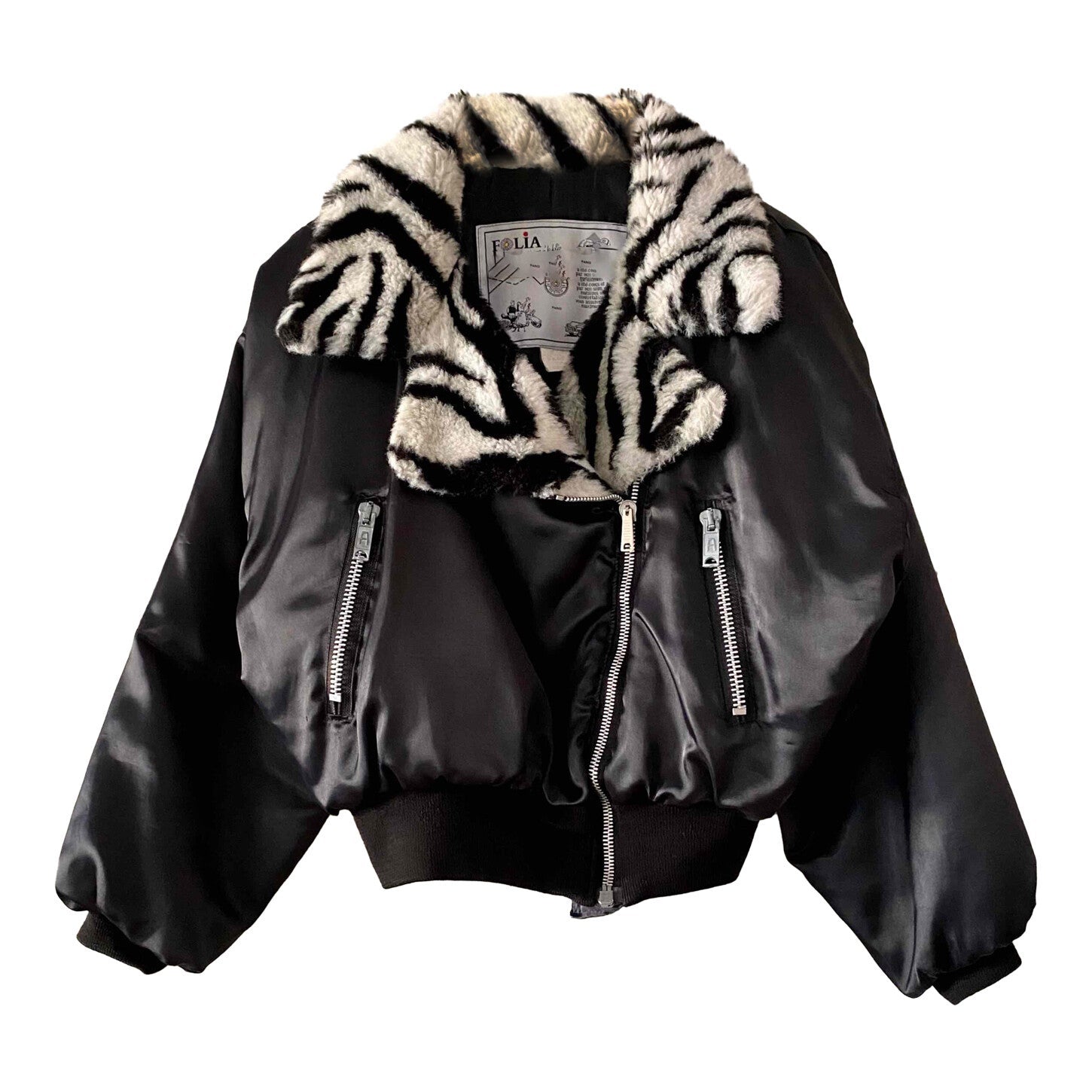 Satin and zebra print puffer jacket
