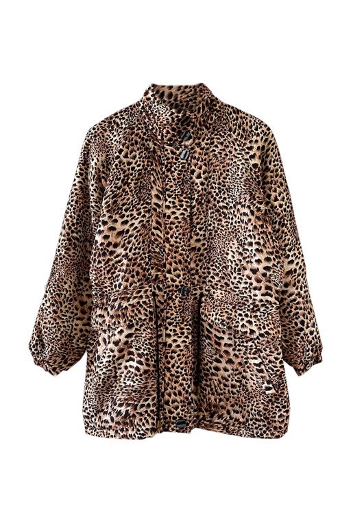 Leopard print silk puffer jacket