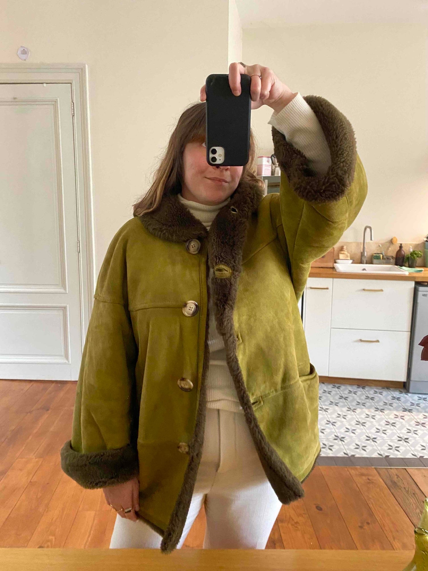 Wool-lined leather coat