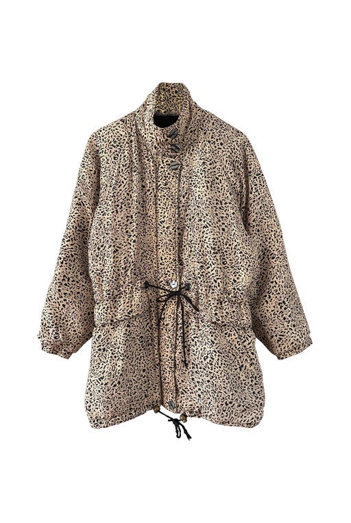 Leopard print silk puffer jacket