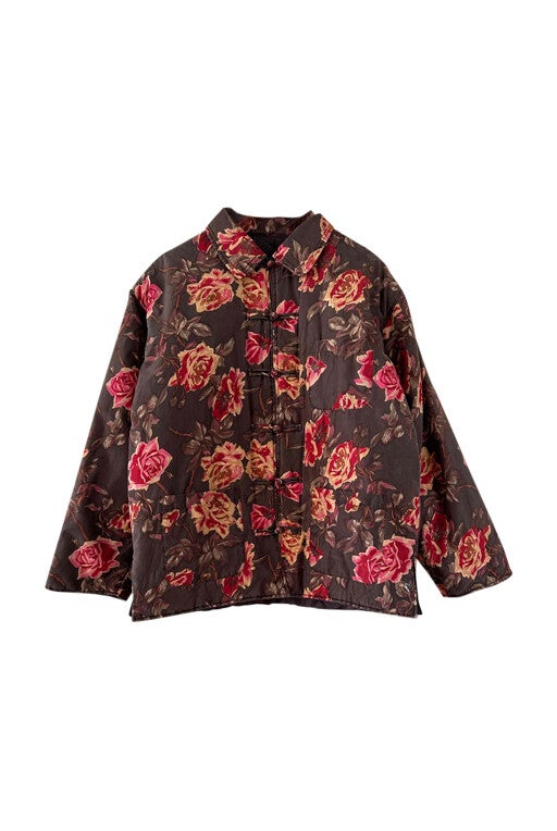 Silk floral puffer jacket