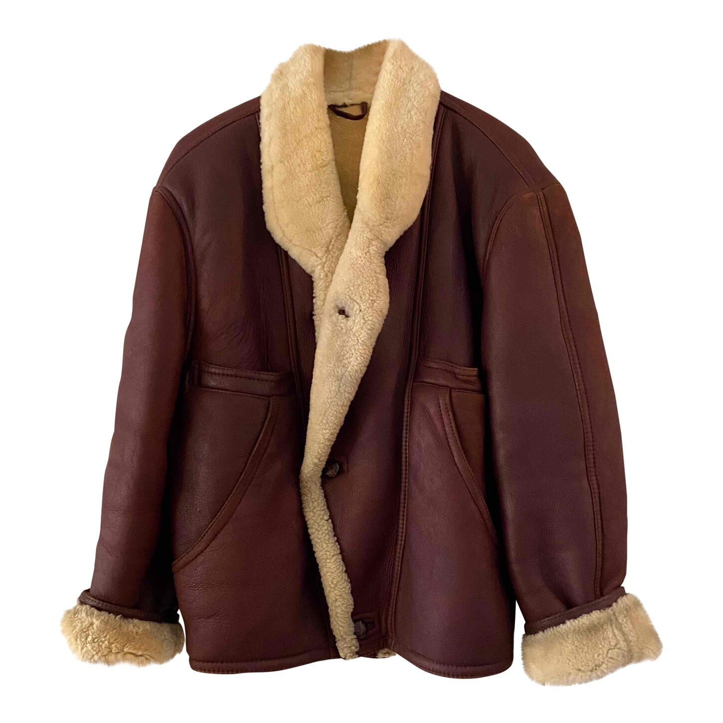 Bombardier Vintage En Véritable Peau Lainée - Taille XL (42), Gris, Occasion