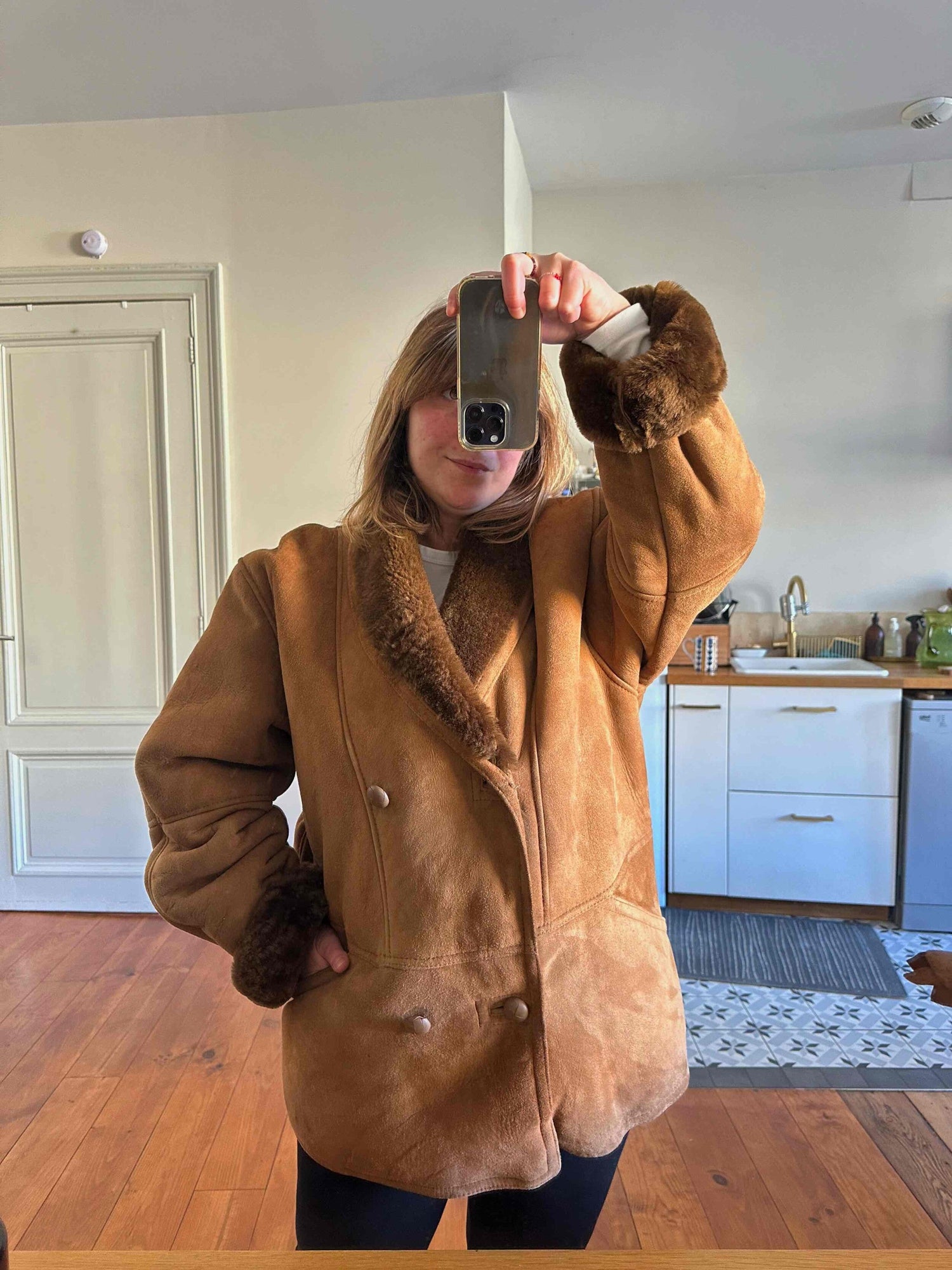 Wool-lined leather coat