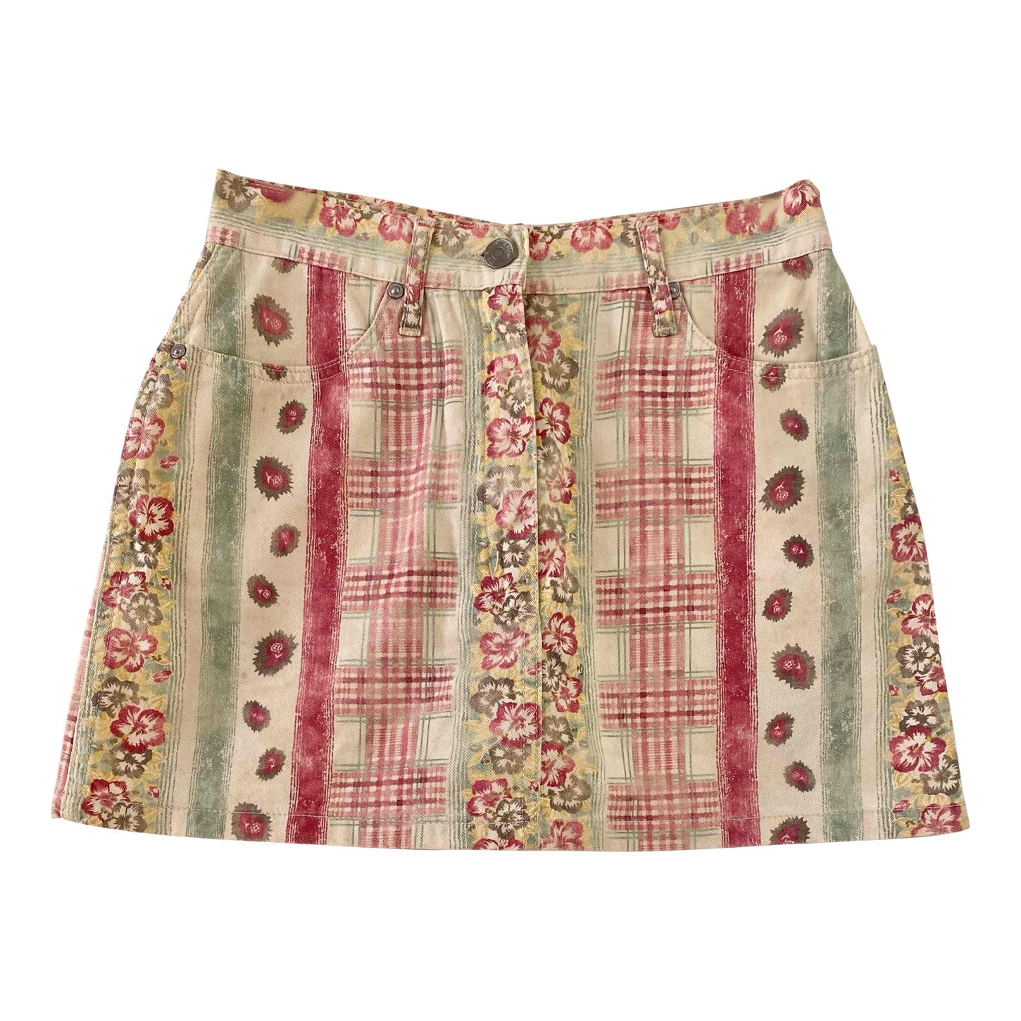 Patchwork denim mini skirt