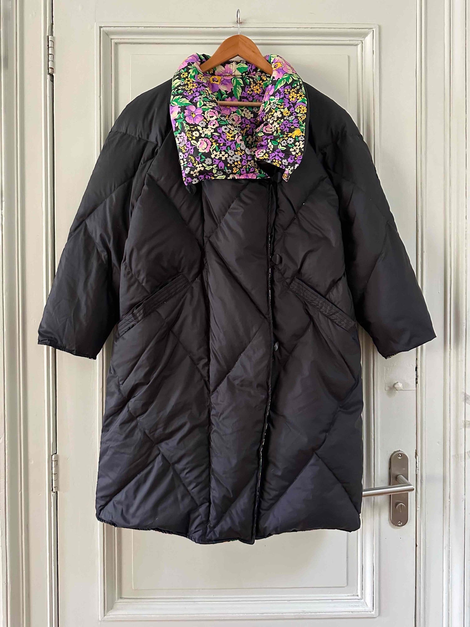 Reversible floral puffer jacket