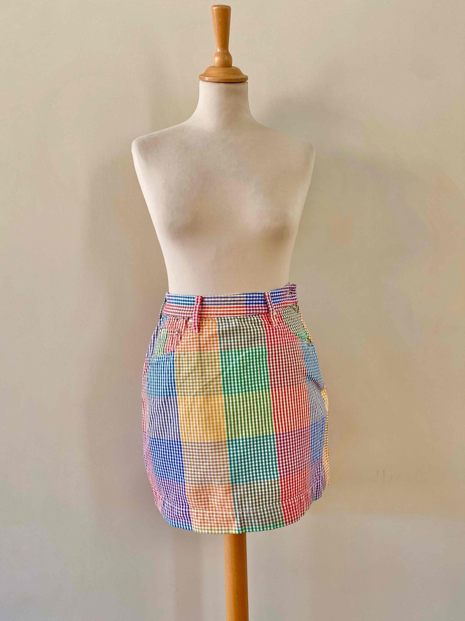 Vichy denim mini skirt