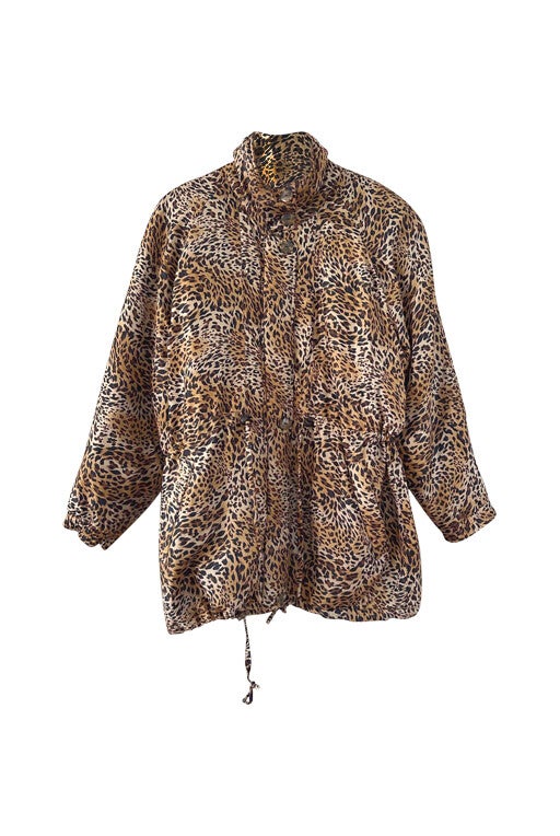 Leopard print silk puffer jacket