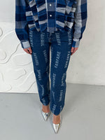 High Waisted Organic & Recycled Laser Fanfare Print Dark Blue Jeans