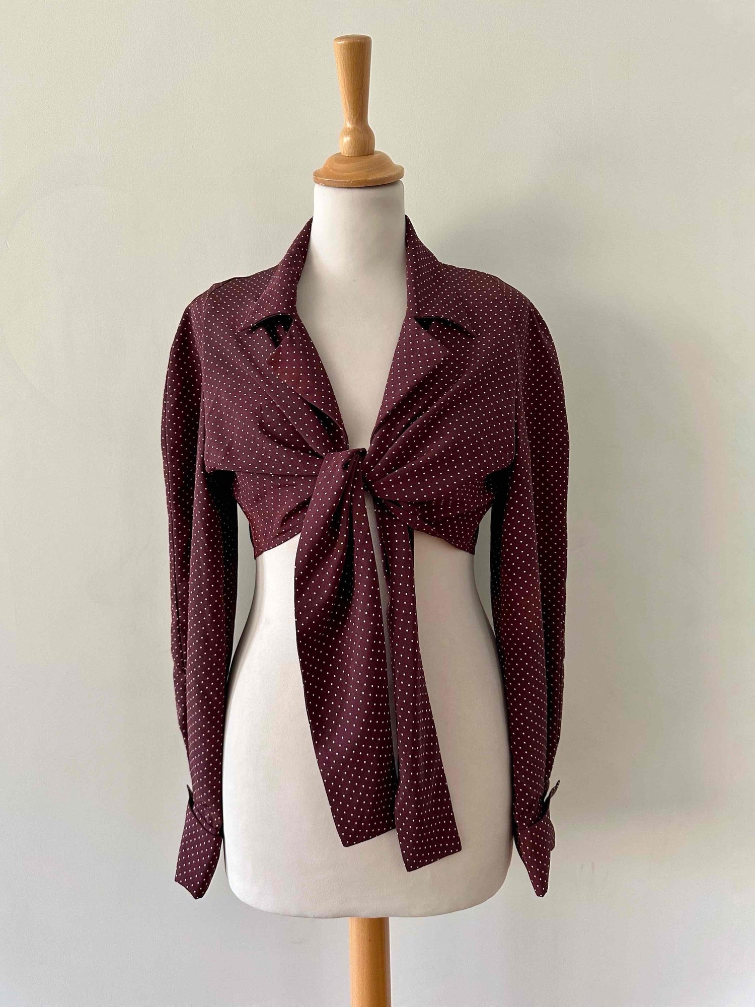 Polka dot tie-front shirt