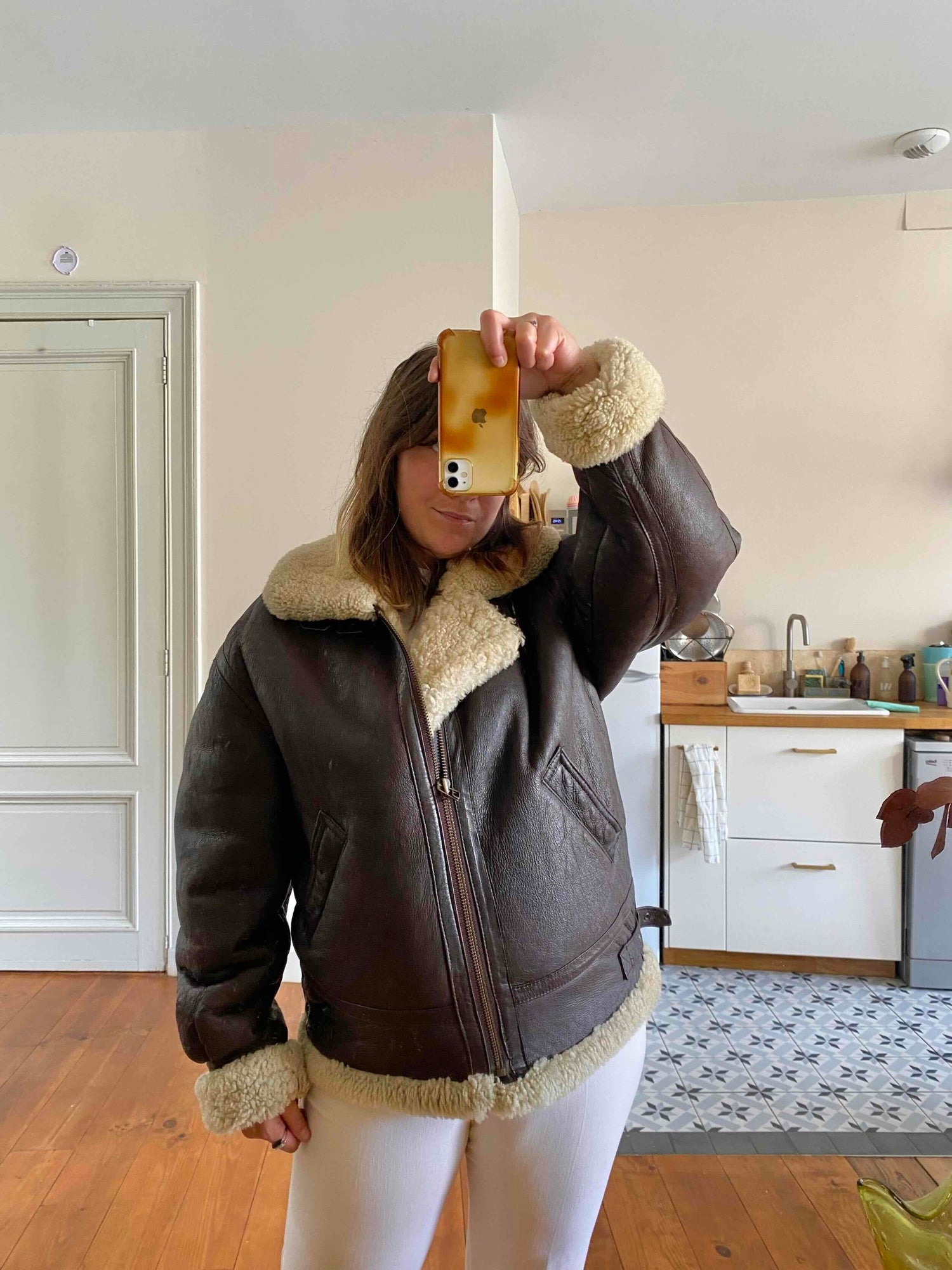 Bombardier with wool lining