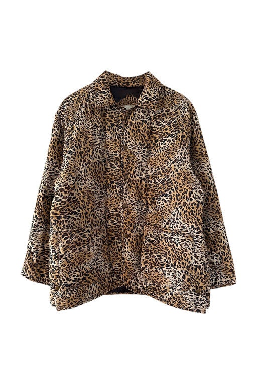 Leopard print silk puffer jacket
