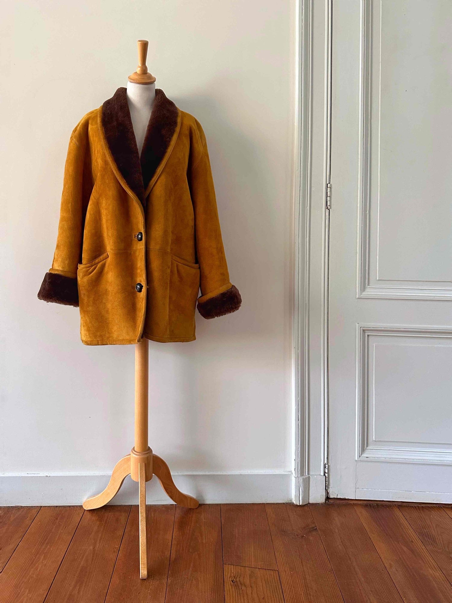 Wool-lined leather coat