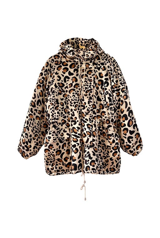 Leopard print silk puffer jacket