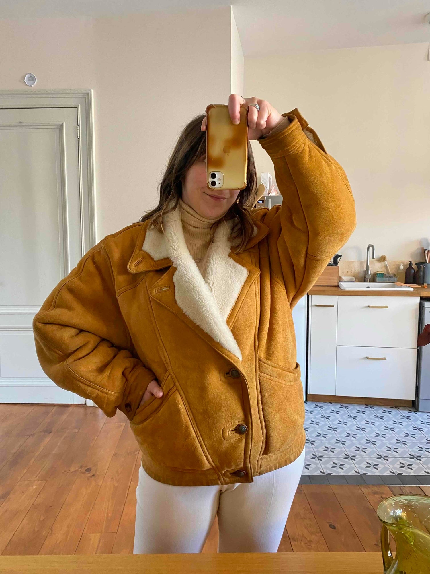 Veste en peau lainée