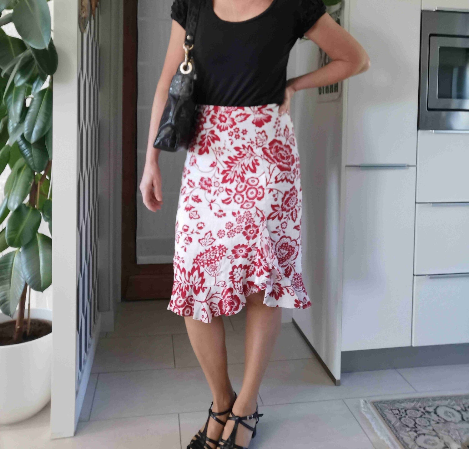 Linen floral skirt