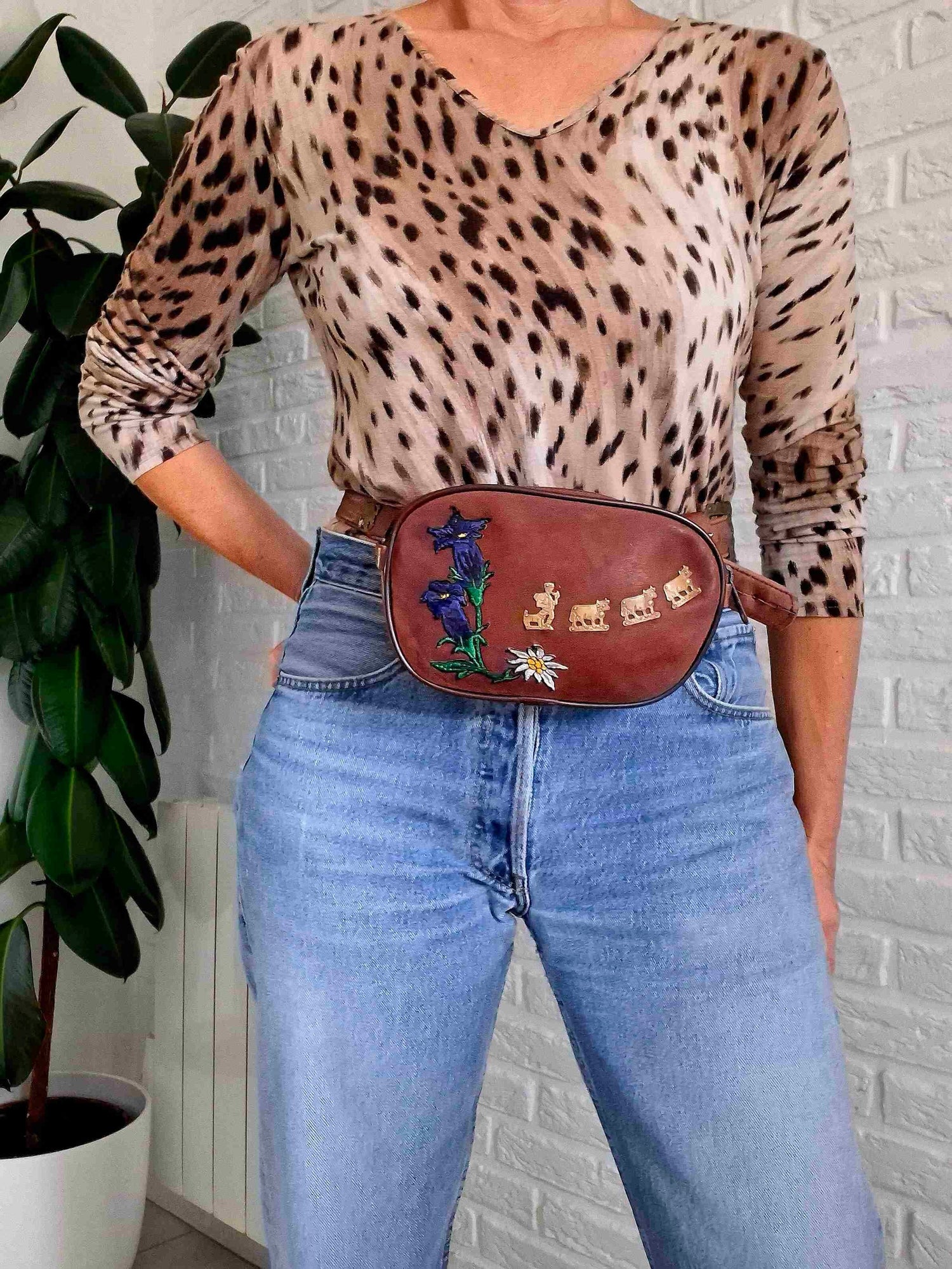 Embroidered suede bag