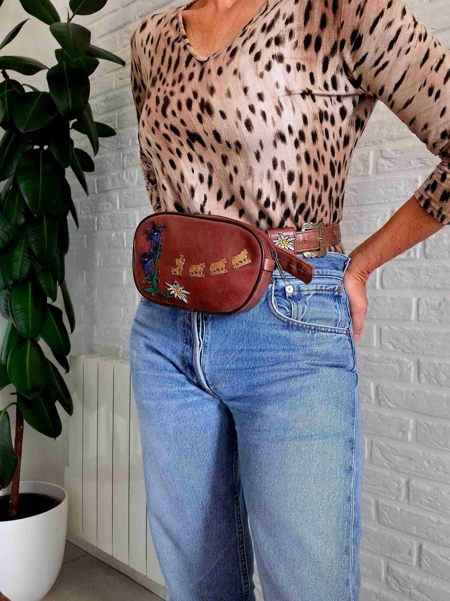 Embroidered suede bag