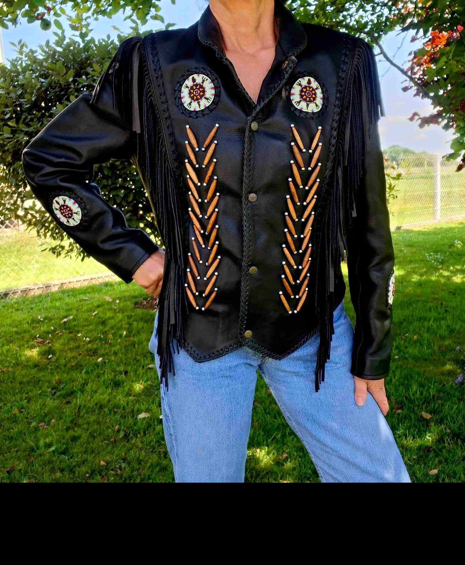 Veste en cuir à franges