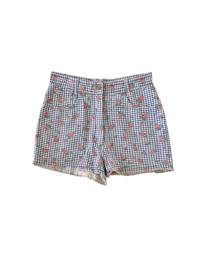 Mini short vichy et fleurs