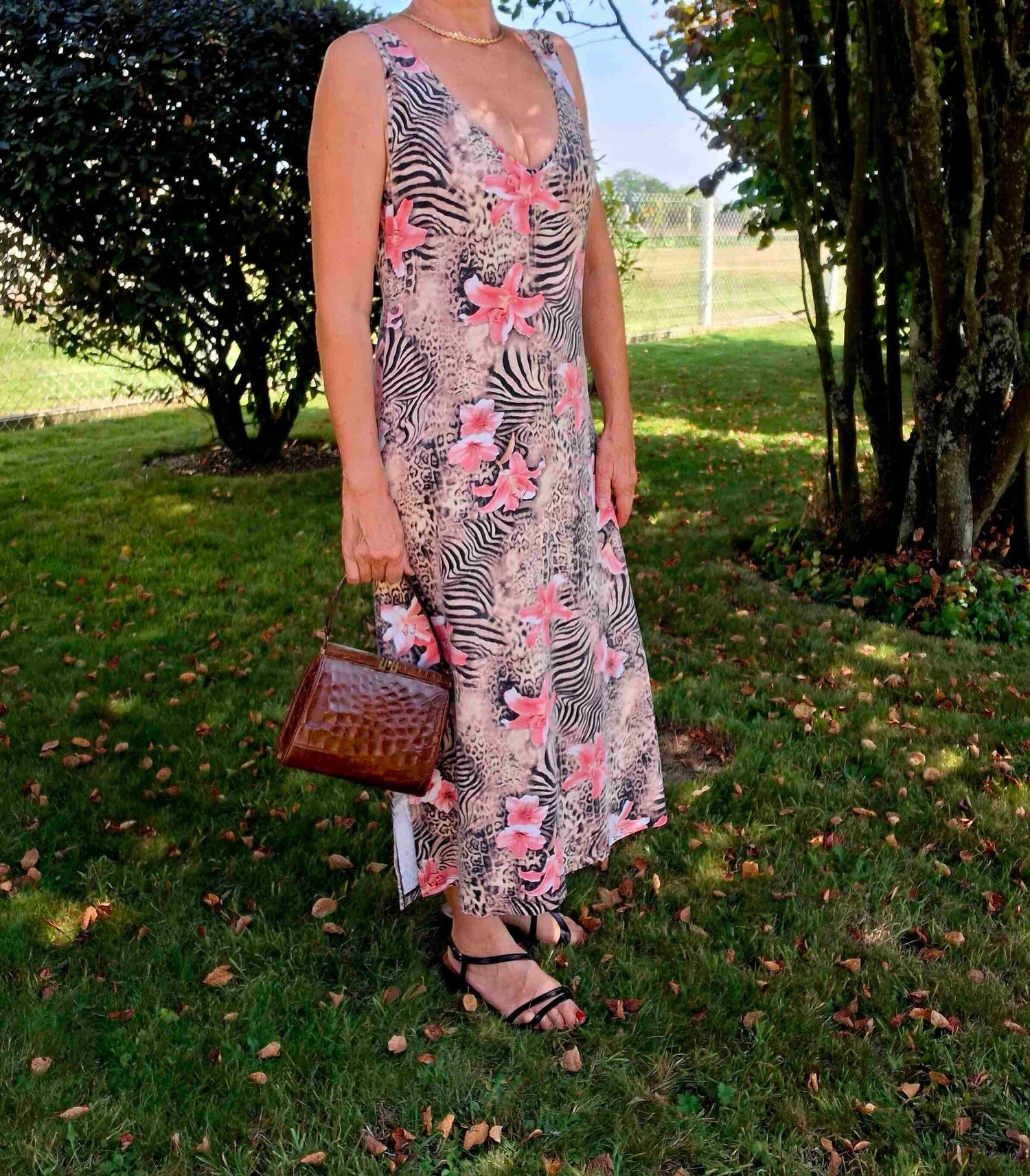 Leopard print floral dress