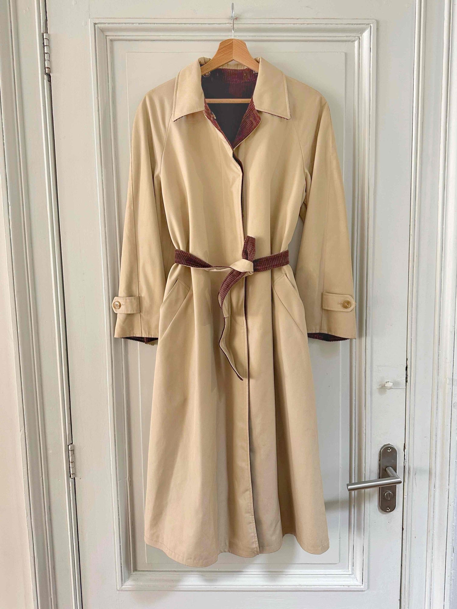 Reversible velvet trench coat