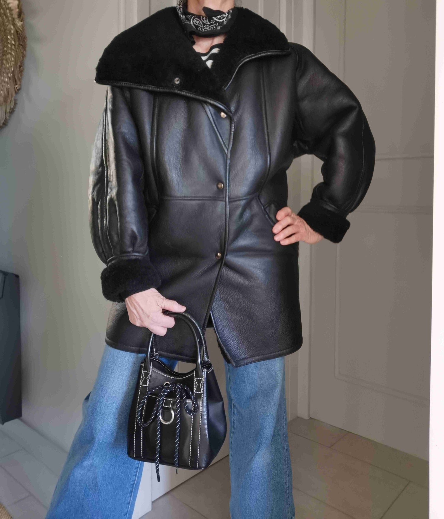 Wool-lined leather coat