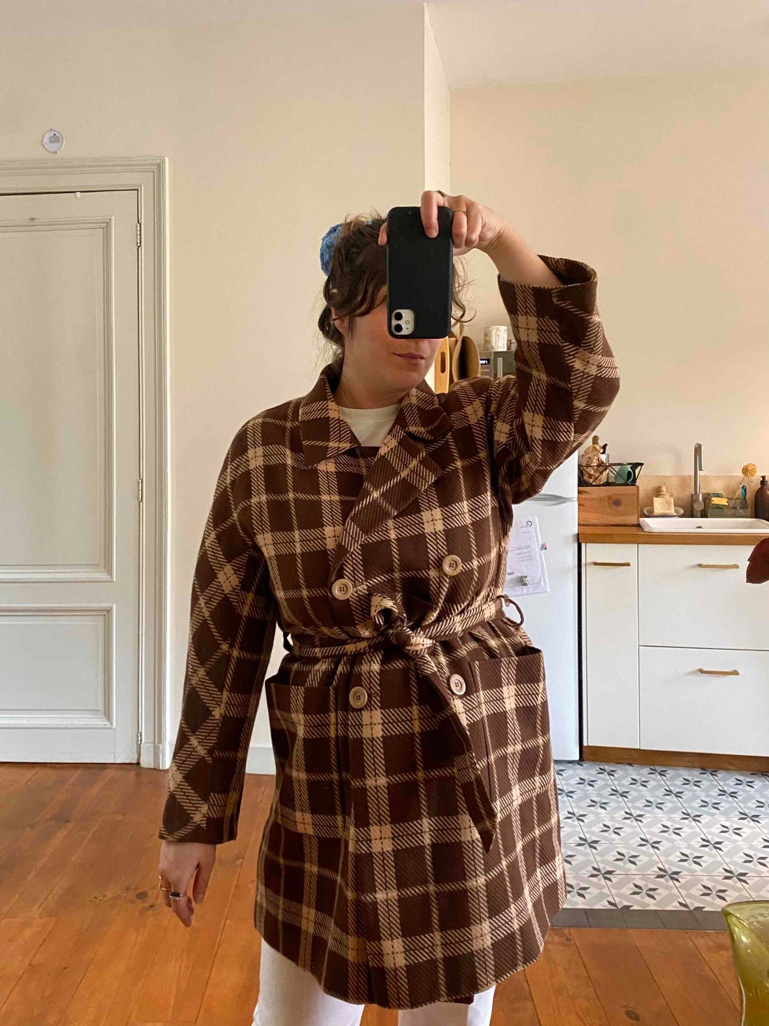 Saharienne coat in a checkered pattern