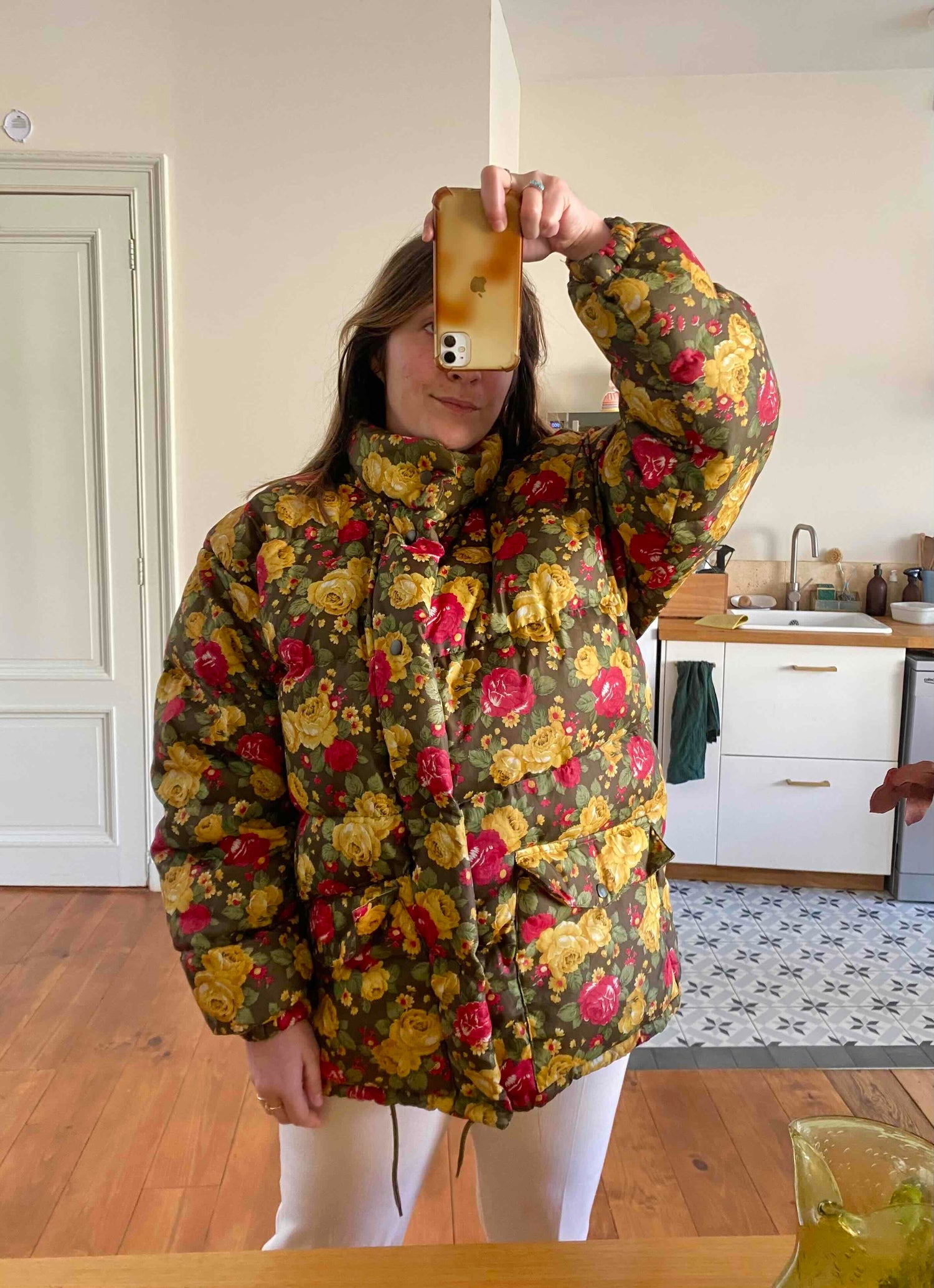 Flower-print puffer jacket