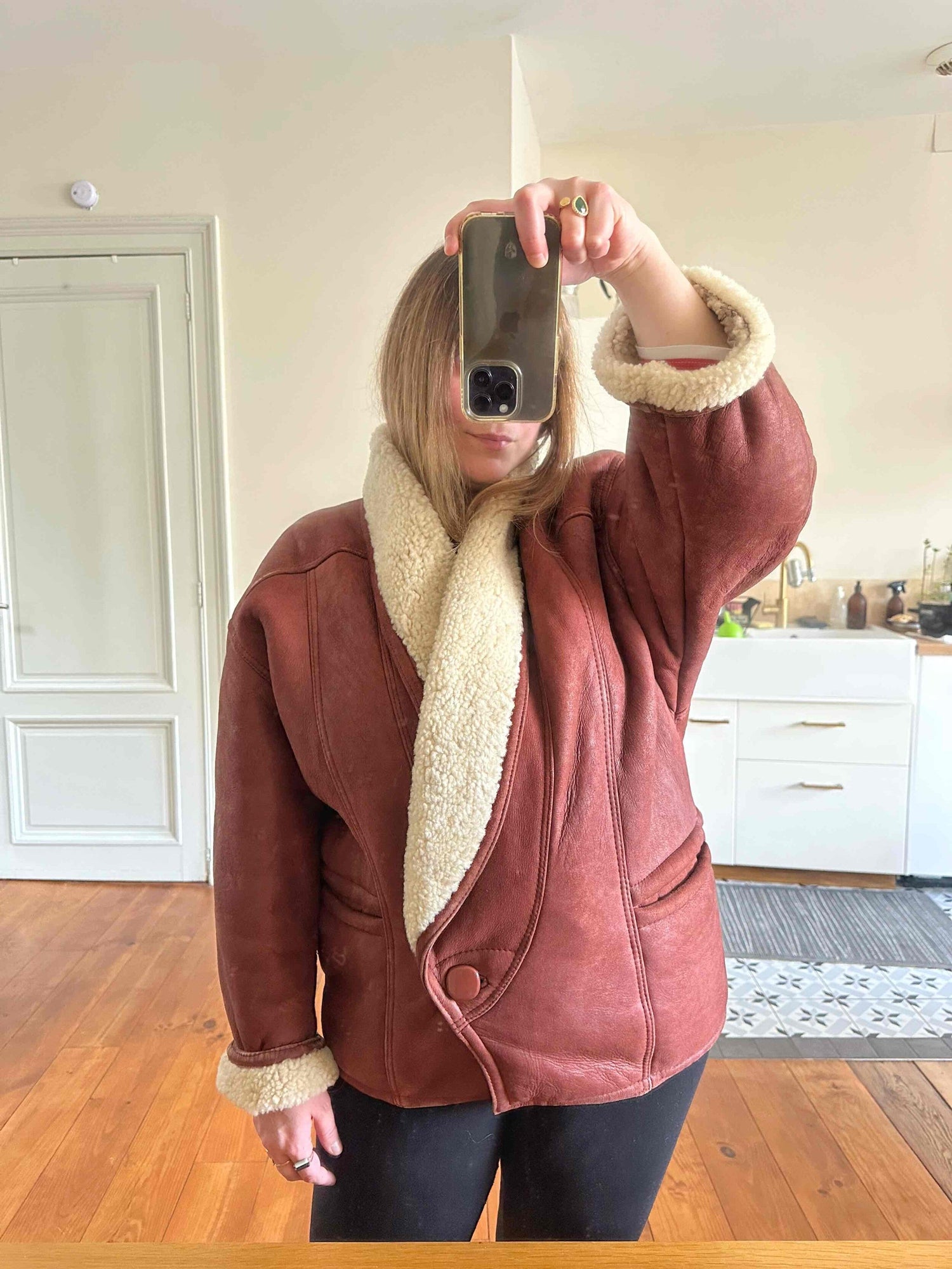 Wool-lined leather coat