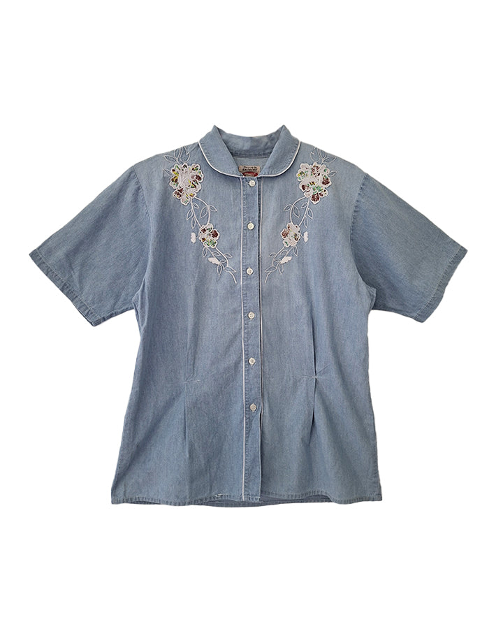 Top en jean brodé