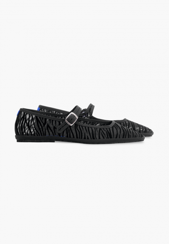 Furlanes Mary Janes Zebra Black Mesh