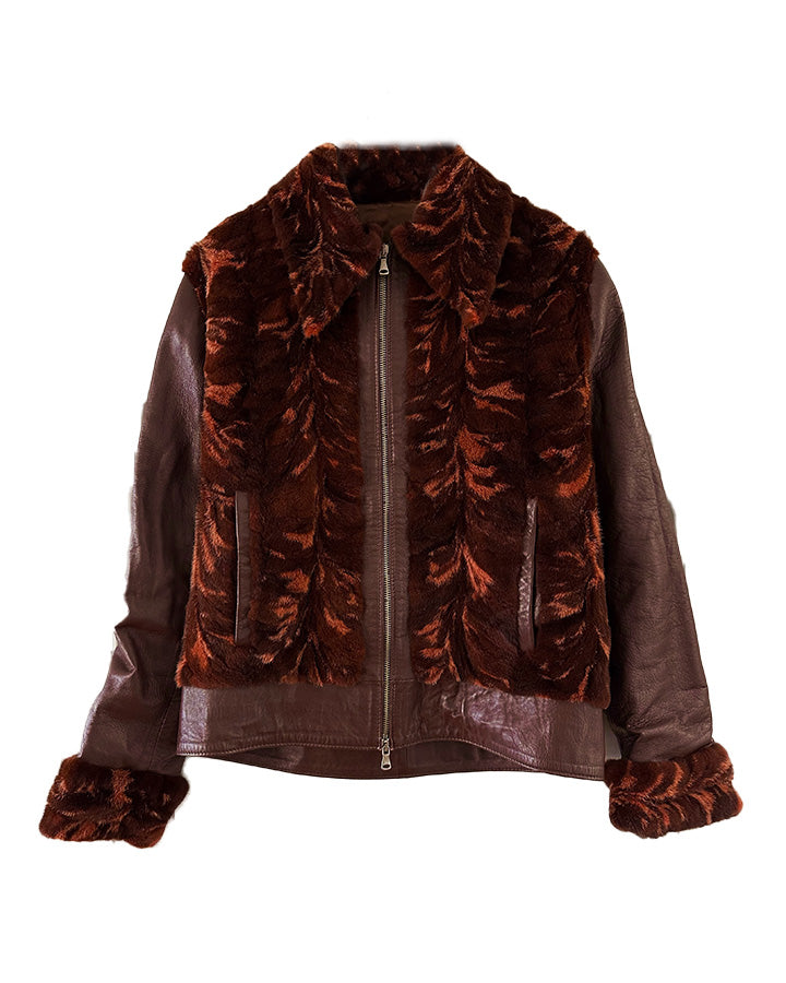 Blouson en cuir et fourrure