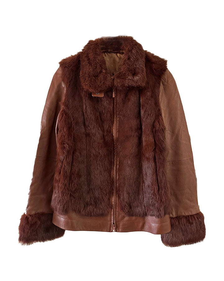 Blouson en cuir et fourrure