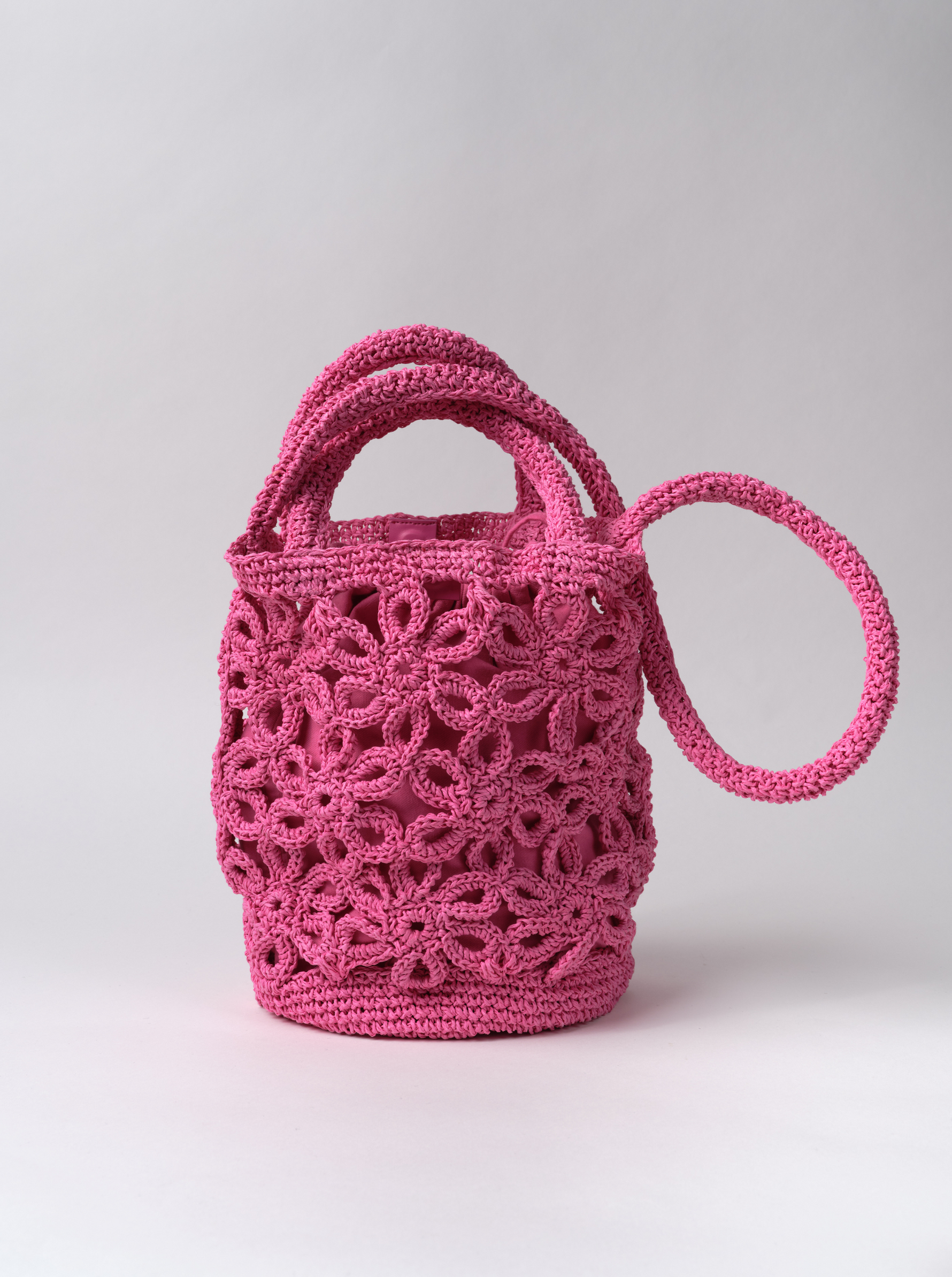 Sac Pink Raphia Flower à Fleurs