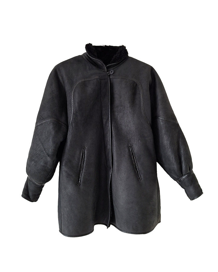 Peau Lainée Cuir Noir Mat