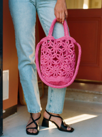 Sac Pink Raphia Flower Rose