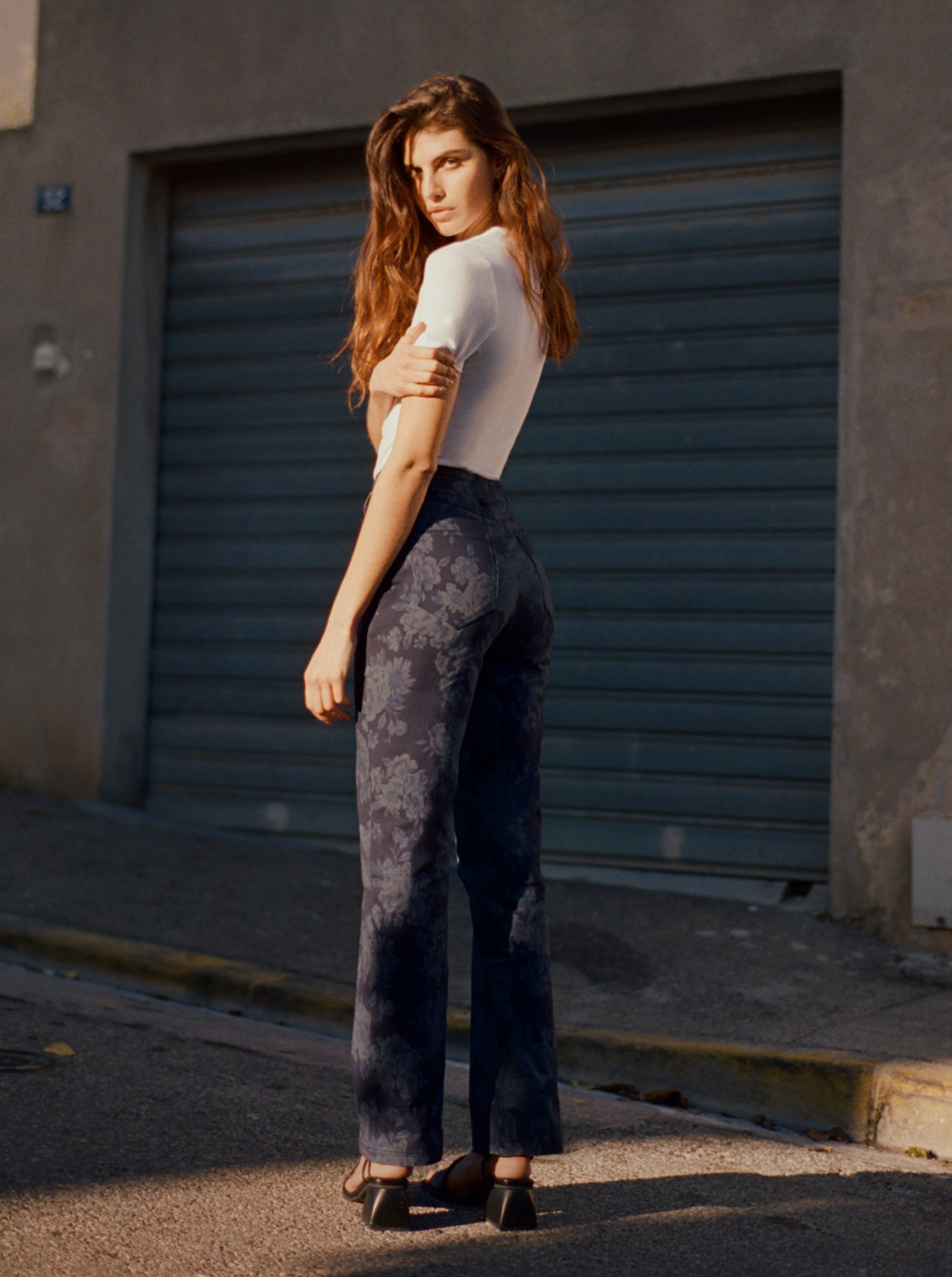 Pantalon Navy Faded Flowers Toile Coton