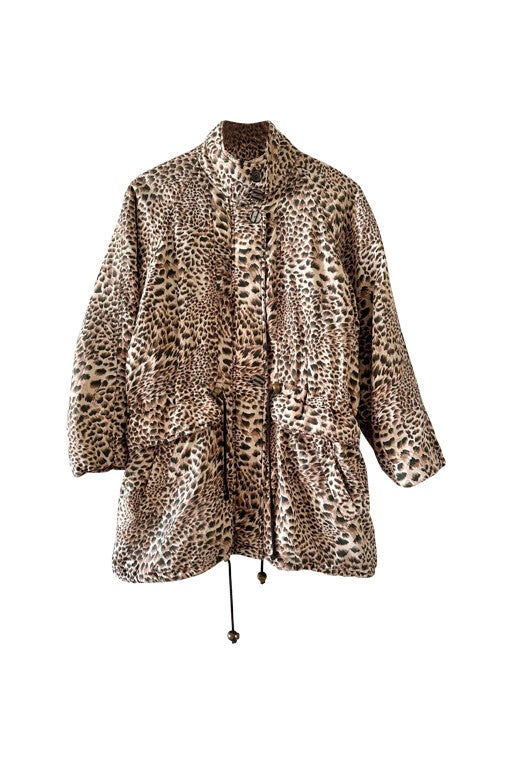 Leopard print silk puffer jacket