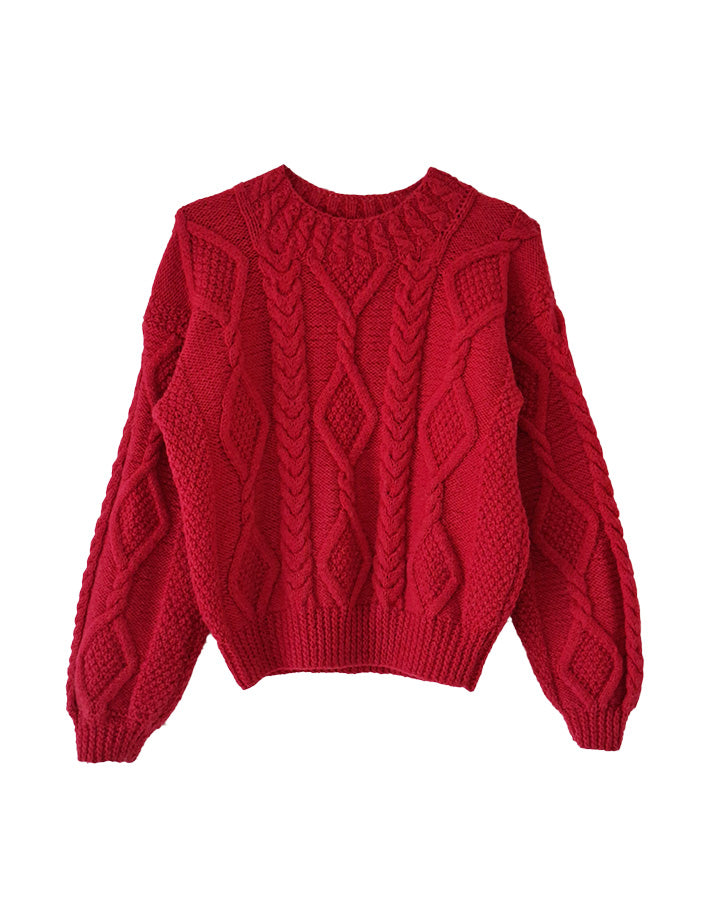 Pull-Over Irlandais Laine Rouge