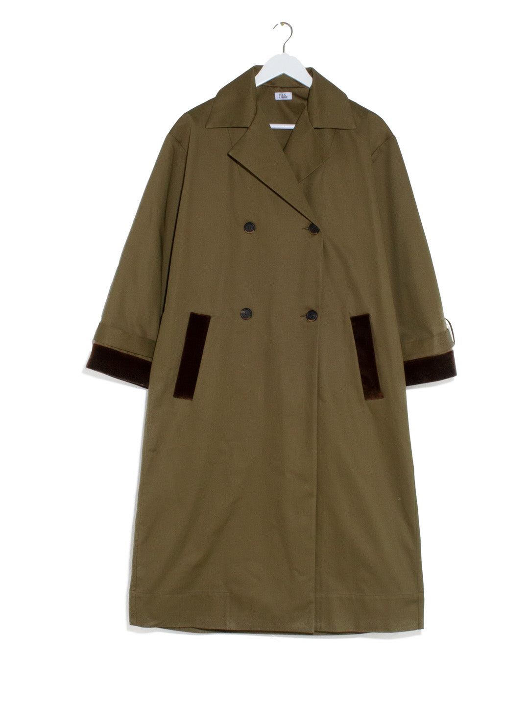 COTTON TRENCH, IMPERMEABILE, IMPERMEABILE DI COTONE, TRENCH, MADE IN ITALY, HANDMADE, FATTO A MANO, CAPPOTTO, MEZZA STAGIONE, MID SEASON COAT, FALL/WINTER 22, AUTUNNO INVERNO 22, VELLUTO, VELVET, OVERSIZE TRENCH, OVERIZE COAT, LOOSE FIT, CAPPOTTO MILITARE, MILITARY TRENCH, CAPPOTTO DOPPIOPETTO, TRENCH DOPPIOPETTO