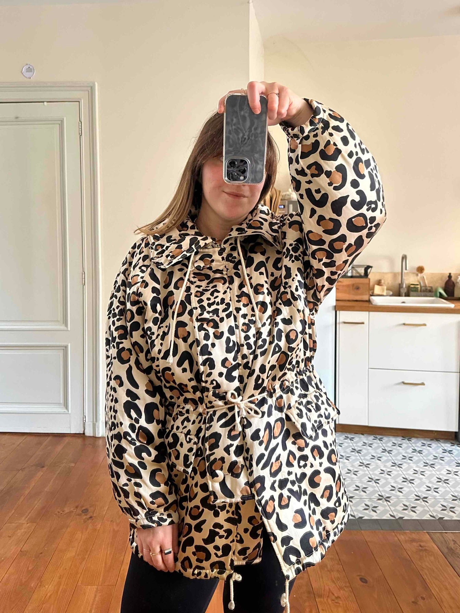 Leopard print silk puffer jacket