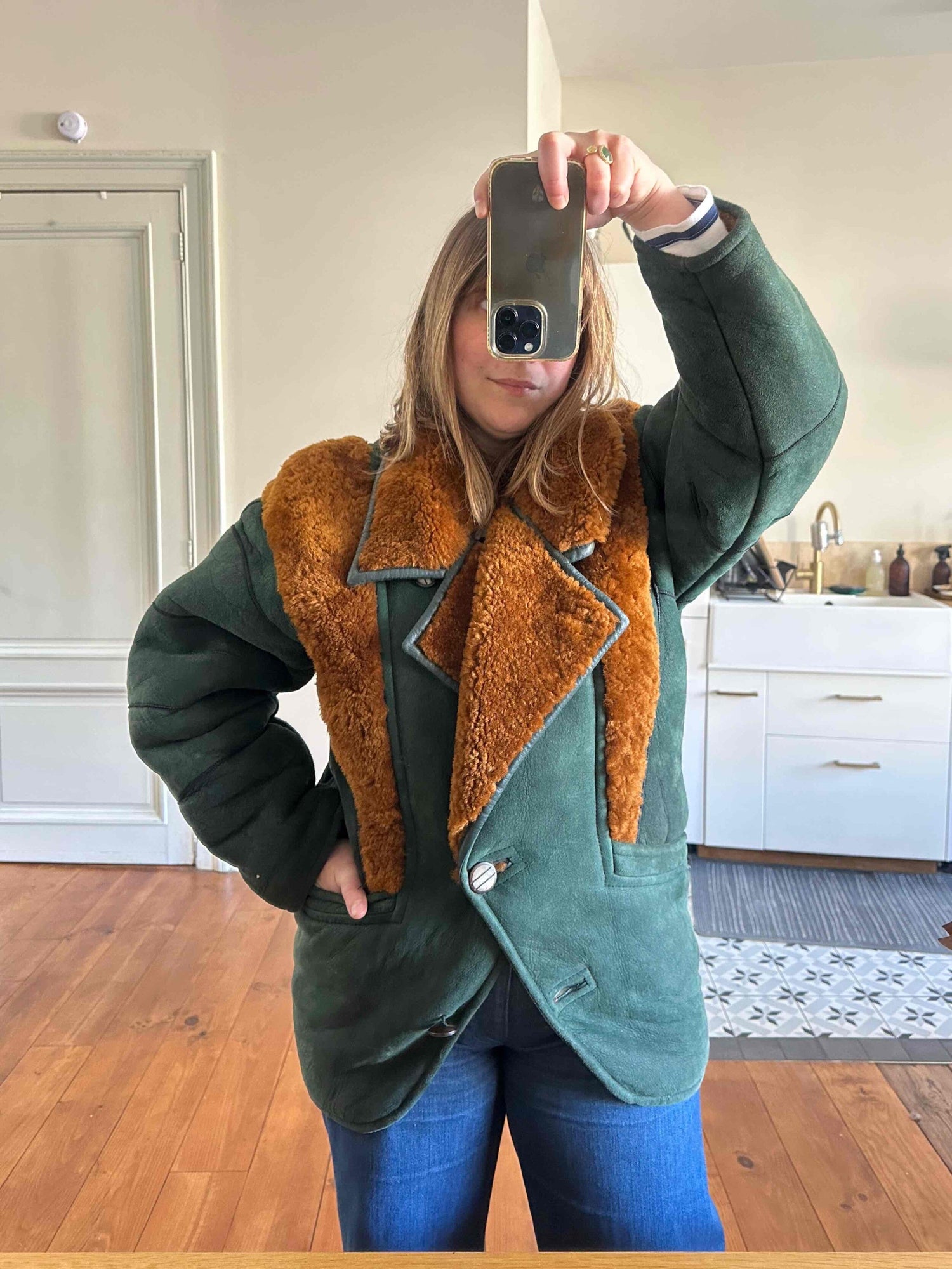 Wool-lined leather coat