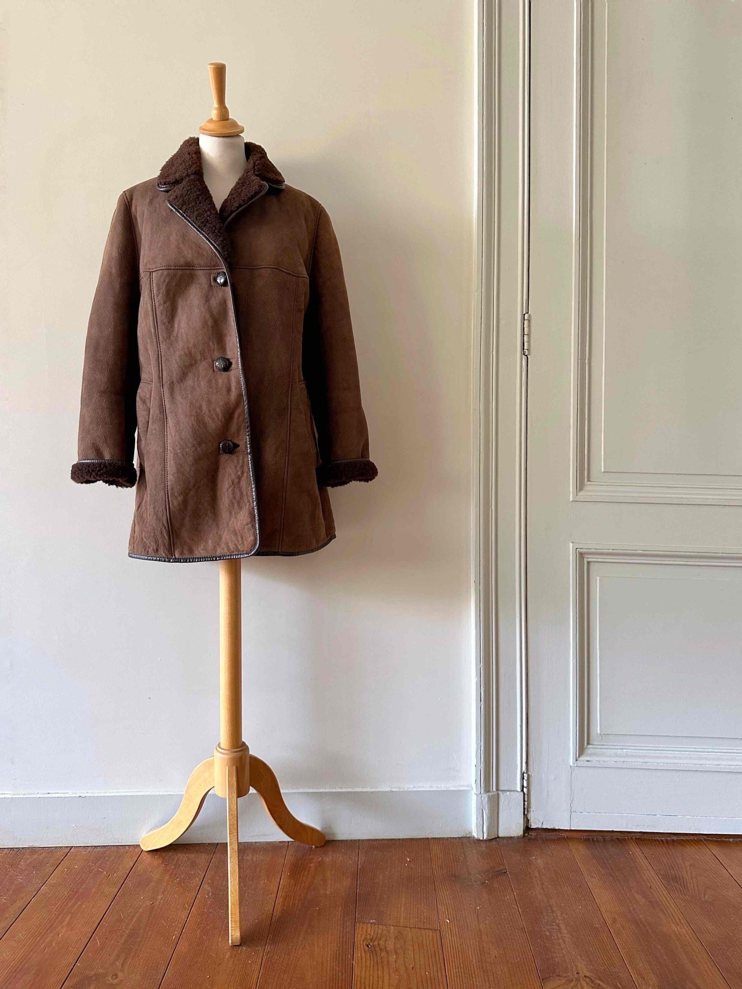 Wool-lined leather coat