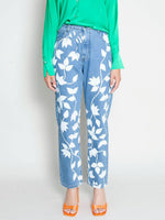 Women's High Waist Blue Jeans | Floral Print | Sustainable | Fanfare